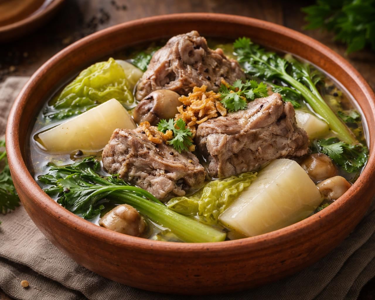 Pork Bone Soup with Daikon and Cabbage