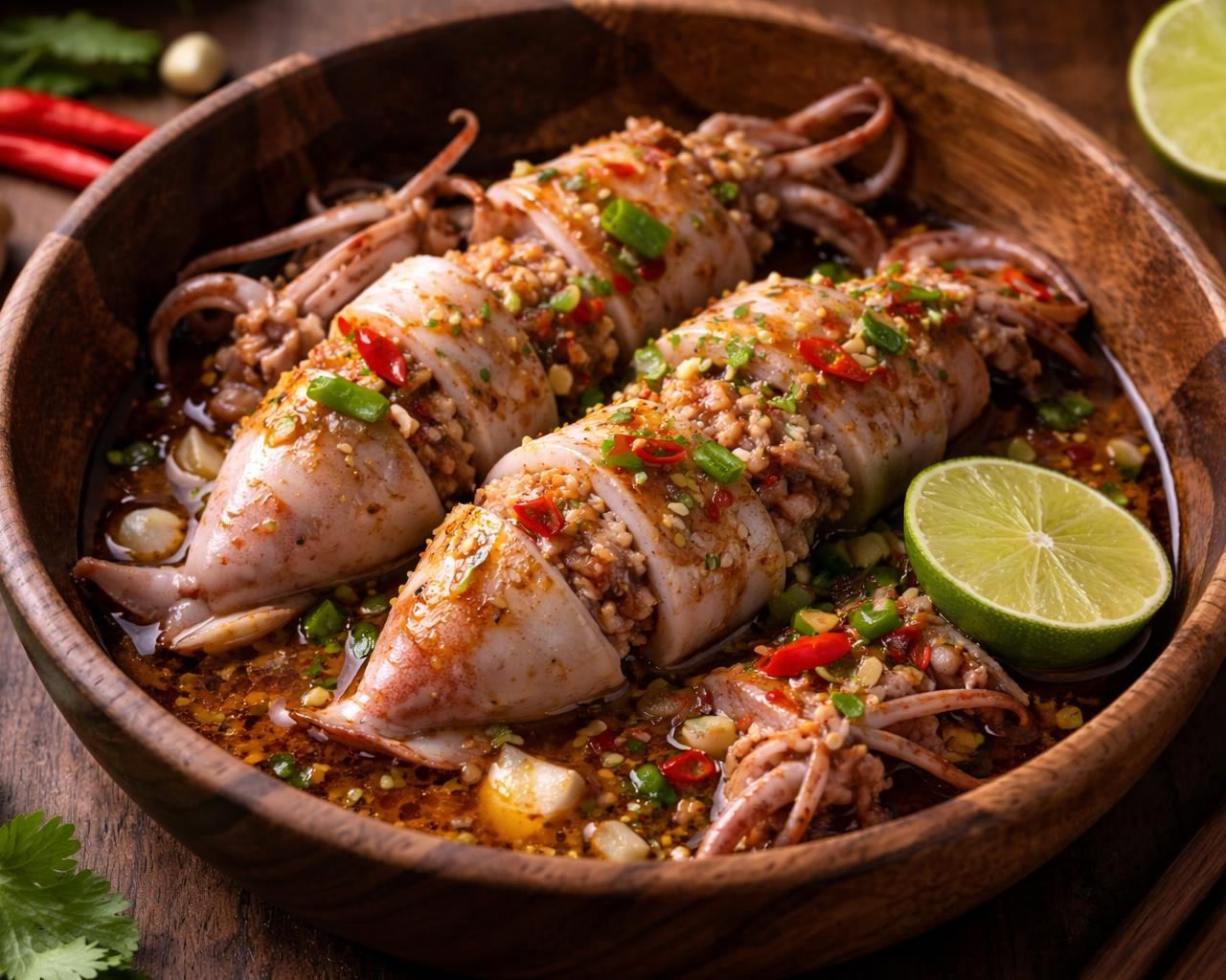 Spicy Grilled Squid with Pork Filling